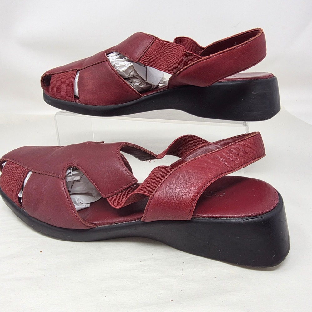 Cobb Hill Sandals Womens 7.5 Burgundy Red Leather Slingback Wedge 841599 Exc